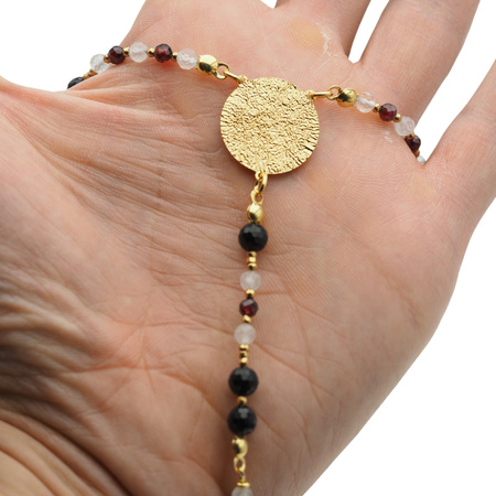 Naszyjnik z Turmalinem, Cytrynem i Granatem – ręcznie wykonany, srebro pozłacane 925