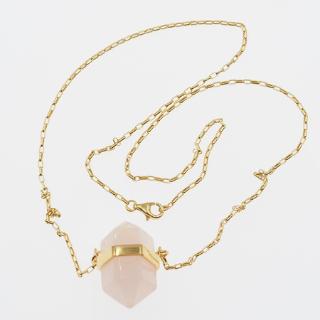 Naszyjnik - Kwarc Różowy sopel w okuciu na łańcuszku