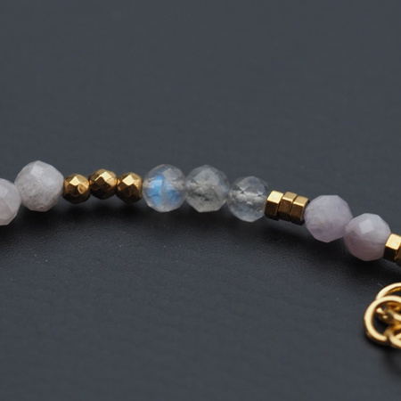 Bransoletka - Labradoryt, Kunzyt, Hematyt i srebro złocone