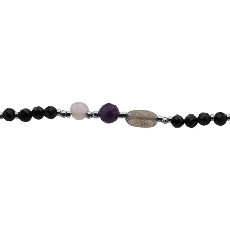 Bransoletka mix - Turmalin, ametyst, kwarc różowy, labradoryt i srebro 