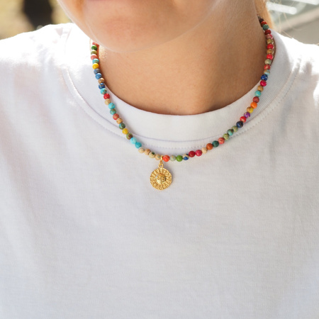 Naszyjnik - Jaspis cesarski kolorowy, słońce i srebro złocone