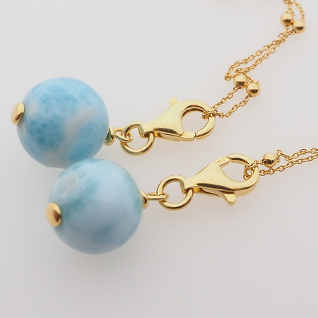 Naszyjnik na łańcuszku - larimar charms kulka 12mm w srebrze złoconym