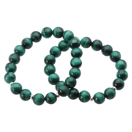 Bransoletka na gumce - malachit kulki 8,5 mm i srebro