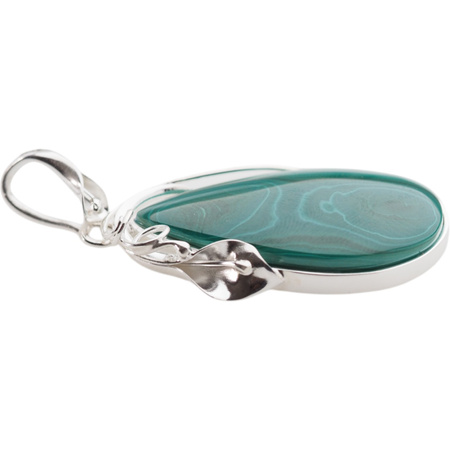 Zawieszka malachit łza w srebrze z liśćmi