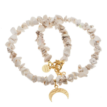 Naszyjnik chocker boho - Howlit sieczka, księżyc i srebro złocone