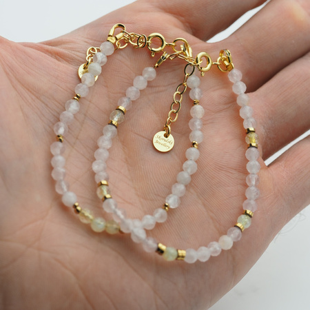 Bransoletka regulowana - Cytryn, Kwarc Różowy i srebro złocone