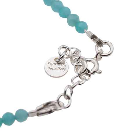Bransoletka na nogę - Amazonit fasetowane kulki i srebro