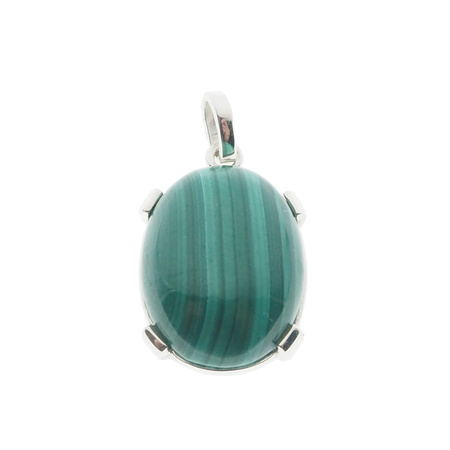 Zawieszka z owalnym malachitem w srebrze rodowanym