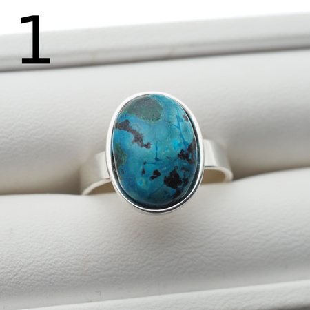 Pierścionek regulowany - Chryzokola owalna w srebrze