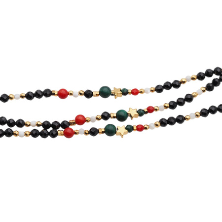 Bransoletka - Turmalin, Koral, Malachit, Muszla, gwiazdki i srebro złocone