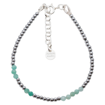 Bransoletka urodzeniowa maj - szmaragd, hematyt i srebro
