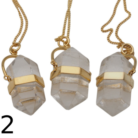 Naszyjnik - Kryształem Górskim sopel w okuciu na łańcuszku złoconym