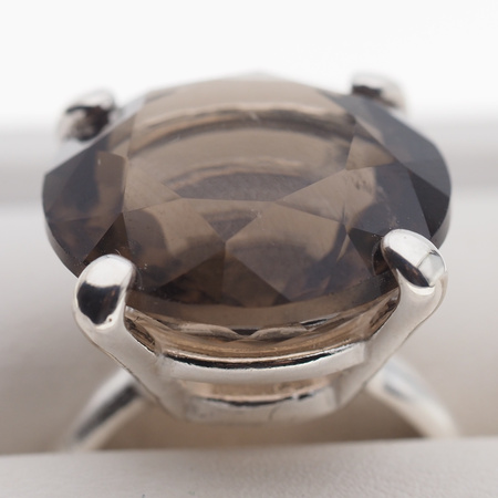 Pierścionek - Kwarc dymny okrągły (szlif diamentowy) w srebrze