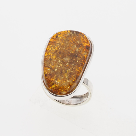 Pierścionek regulowany - Koniakowy Bursztyn w srebrze