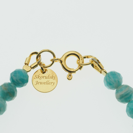 Bransoletka 18,6 cm - Amazonit fasetowane kulki i srebro złocone