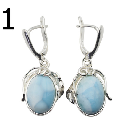 Kolczyki - larimar owal w srebrze z liśćmi