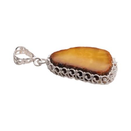 Zawieszka - surowy Bursztyn mleczny plastry w srebrze