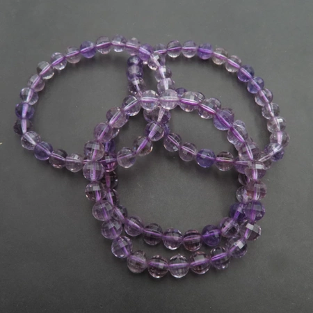 Bransoletka 18,5-19 cm na gumce - Ametyst fasetowane kulki 7mm