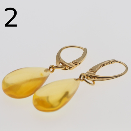 Kolczyki - przezroczysty Bursztyn łzy i srebro złocone