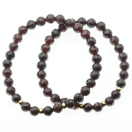 Bransoletka na gumce - fasetowany Granat kulki 7mm i srebro złocone