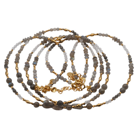 Naszyjnik - Labradoryt, kryształ górski hematyt i srebro złocone