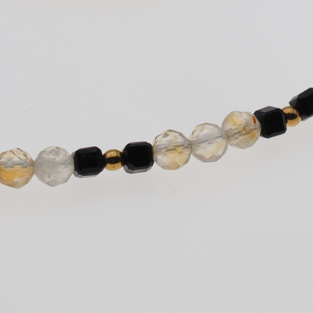 Naszyjnik obfitości i miłości - Cytryn, Turmalin czarny, Kwarc Różowy i srebro złocone