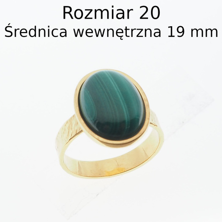 Pierścionek regulowany z owalnym Malachitem 16x12 w młotkowanym srebrze złoconym