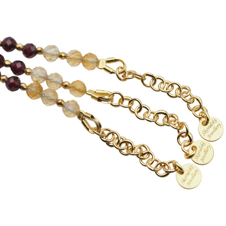 Bransoletka regulowana - Granat, Turmalin czarny, Hematyt i srebro złocone