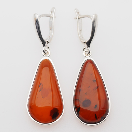 Kolczyki - koniakowy Bursztyn łza i srebro