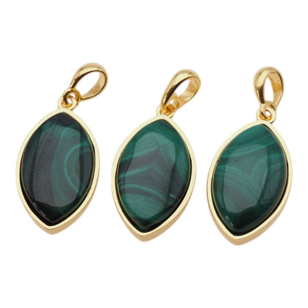 Zawieszka - malachit markiza w srebrze złoconym