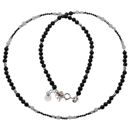 Naszyjnik mix - Turmalin, Kamień księżycowy, Hematyt i srebro