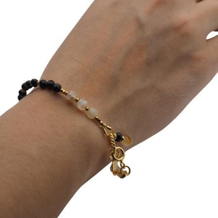 Bransoletka z Cytrynem, Turmalinem i Hematytem – ręcznie wykonana, srebro pozłacane 925