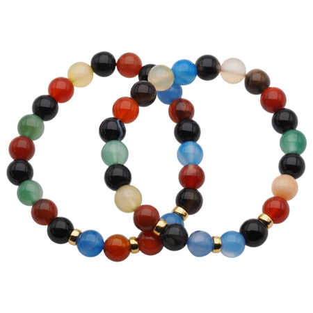 Bransoletka 18,5 cm - Agat kolorowy kulki 8mm i srebro złocone