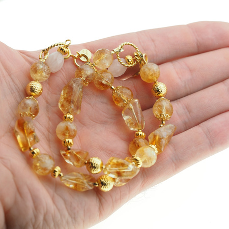 Bransoletka - Cytryn cięty, Kwarc Różowy i srebro złocone