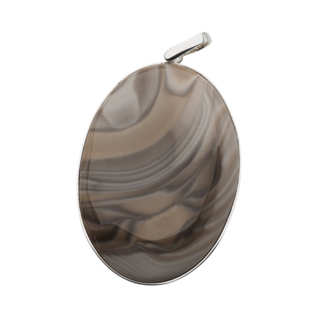 Naszyjnik - Krzemień Pasiasty owal na rzemieniu ze srebrnymi końcówkami