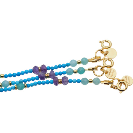 Bransoletka - Turkus, Amazonit, Ametyst i srebro złocone