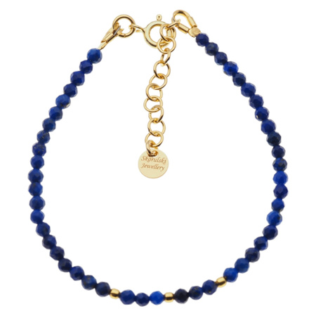 Bransoletka - Lapis Lazuli fasetowane kulki i srebro złocone