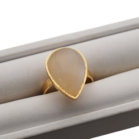 Pierścionek - Kamień Księżycowy łza i srebro złocone, młotkowane