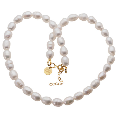 Naszyjnik - Białe Perły hodowane i srebro złocone