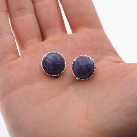 Klipsy - Czaroit koło 15 mm w srebrze młotkowanym