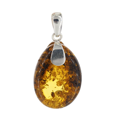 Zawieszka - zielony Bursztyn z łuskami w srebrze 