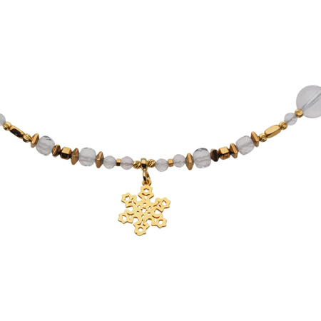 Naszyjnik - Kryształ Górski, złoty Hematyt, śnieżynka i srebro złocone