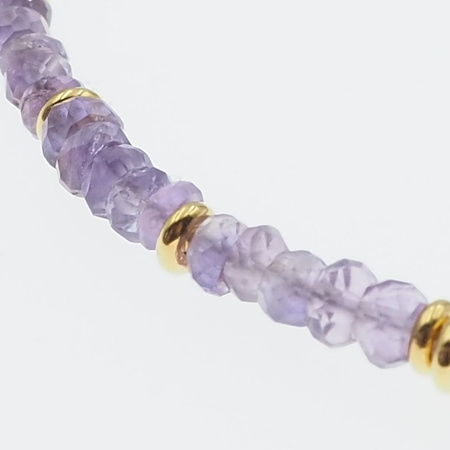 Bransoletka regulowana - Ametyst fasetowane kulki, oponki i srebro złocone