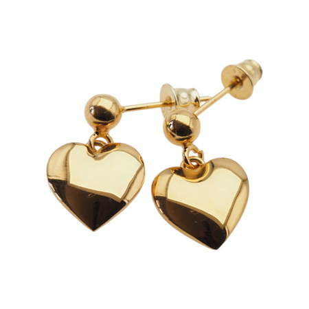 Kolczyki na wiszących sztyftach- serce i srebro złocone