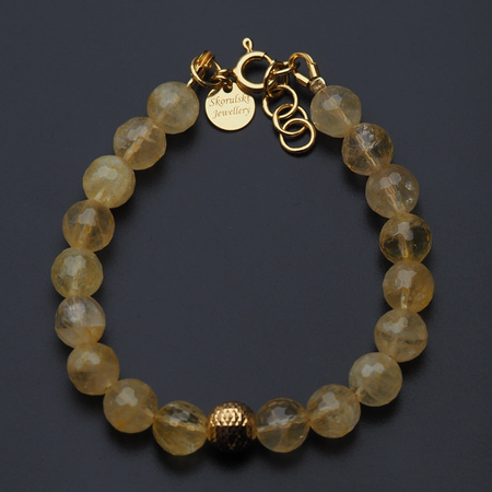 Bransoletka - Cytryn cięte kulki 8mm i srebro złocone