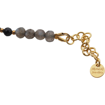 Bransoletka mix - Turmalin, ametyst, kwarc różowy, labradoryt i srebro złocone