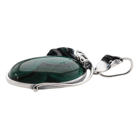 Zawieszka z owalnym malachitem w srebrze oksydowanym
