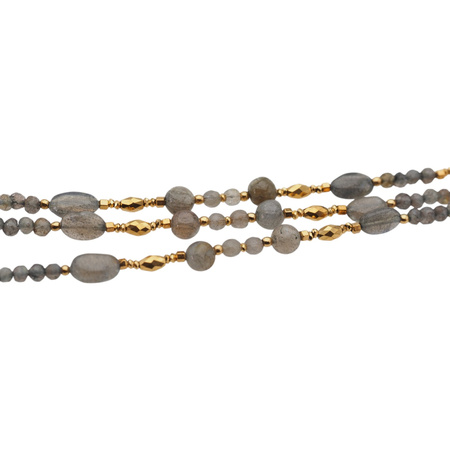 Bransoletka - Labradoryt, kryształ górski hematyt i srebro złocone