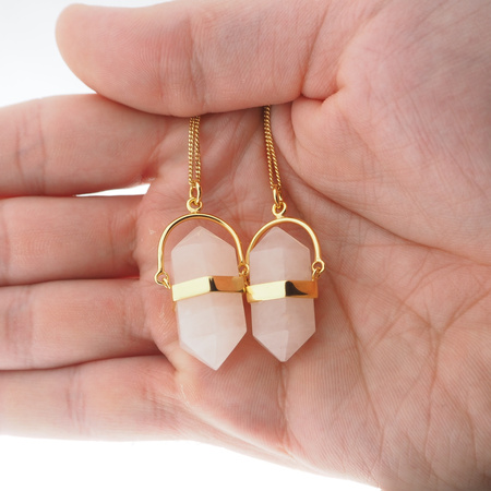 Naszyjnik - Kwarc Różowy sopel w okuciu na łańcuszku