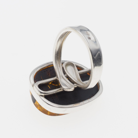 Pierścionek regulowany z Bursztynem Zielonym w srebrze